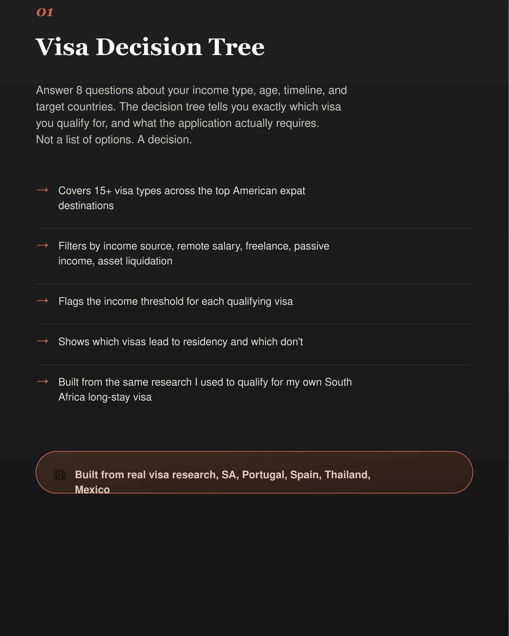 Visa decision tree with text on a black background