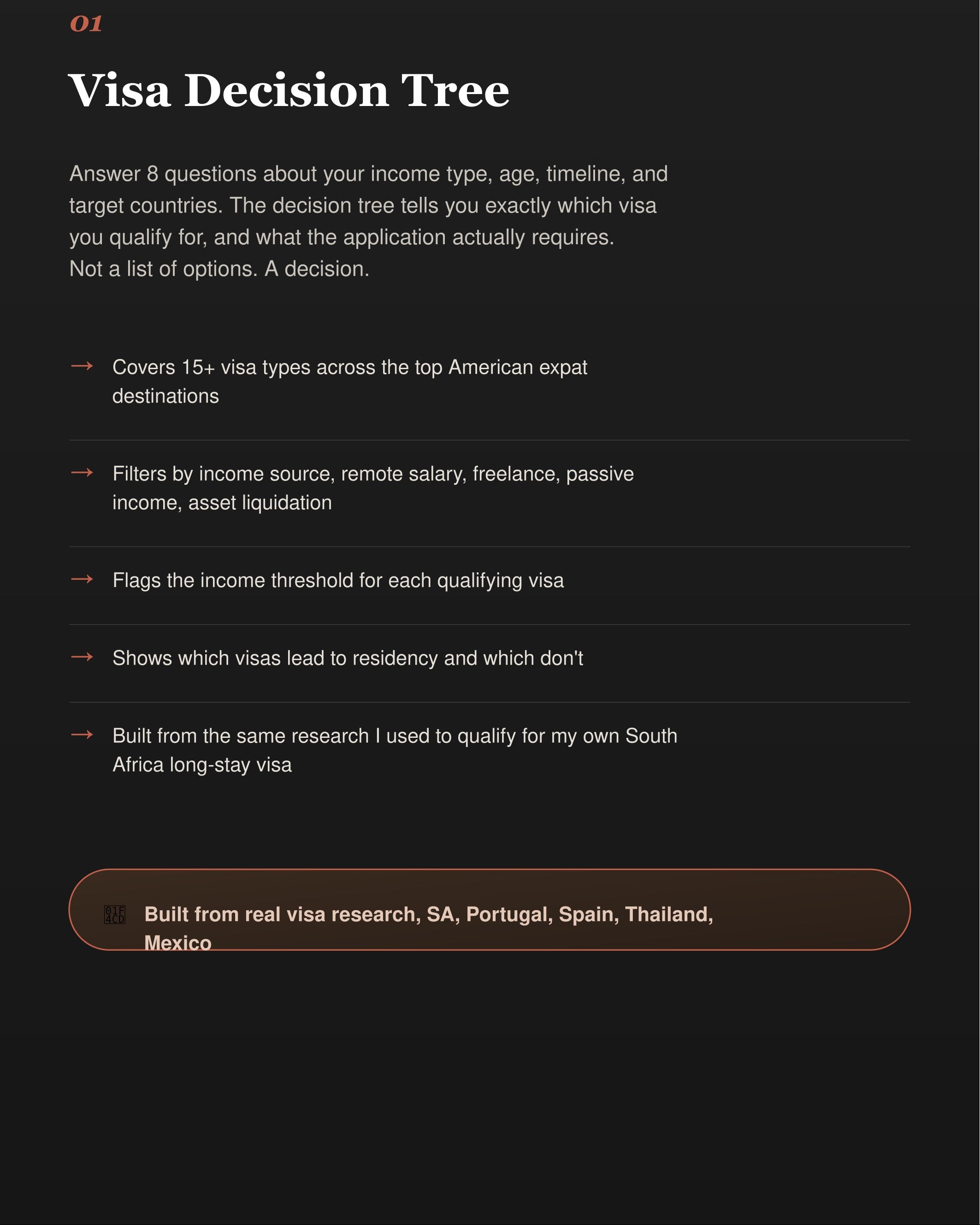 Visa decision tree with text on a black background
